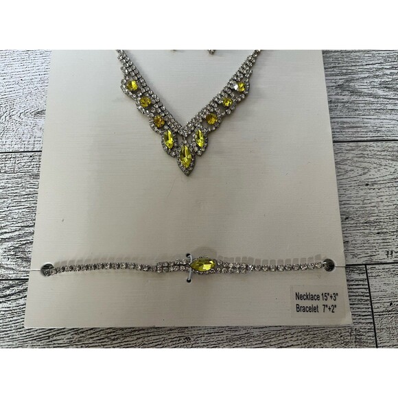 Nicole Miller Necklace Dangle Earrings Bracelet Set Yellow Stone Silver Tone - Picture 3 of 5